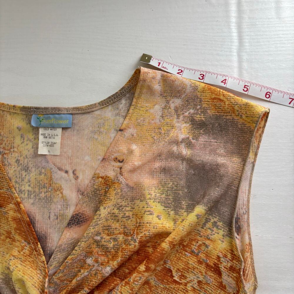 Sunflower Earth Tone Abstract Twist Front Cap Sleeve Top XL - Picture 4 of 8